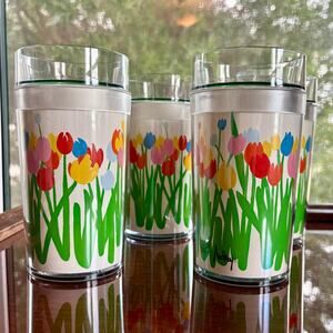 Vintage Thermo-Serv Audrey  Spring Tulip Floral Acrylic Tumblers Set of 4